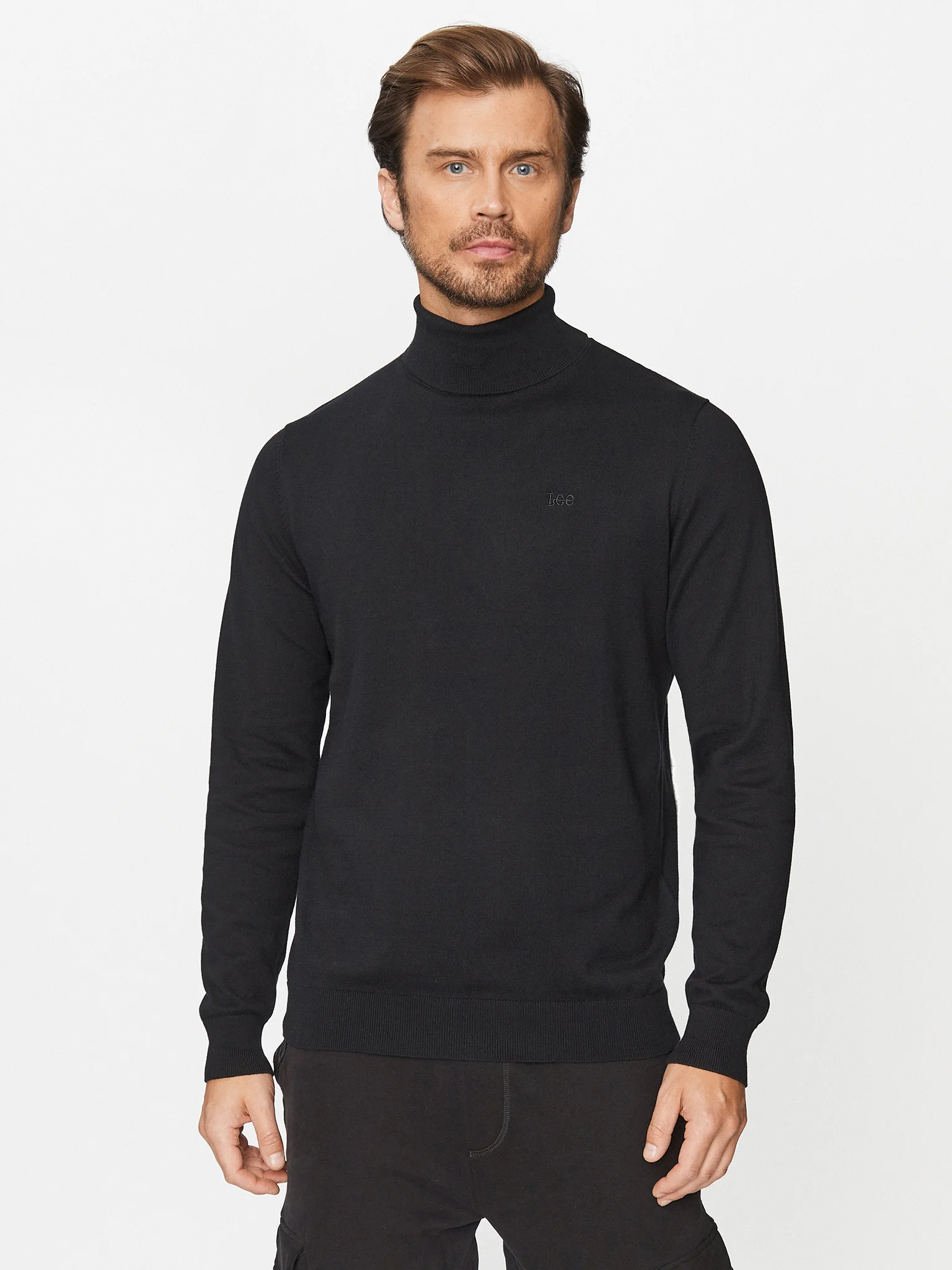 LEE HIGH NECK KNIT MĘSKA SWETER CIEPŁY ELEGANCKI BLACK 112341698