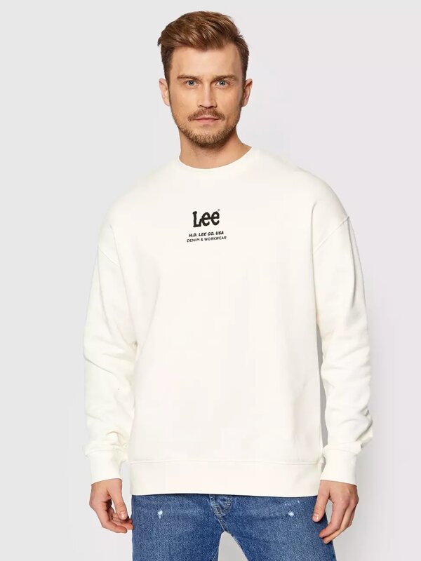 LEE LOGO LOOSE CREW MĘSKA BLUZA KLASYCZNA NADRUK ECRU L83TTJNQ