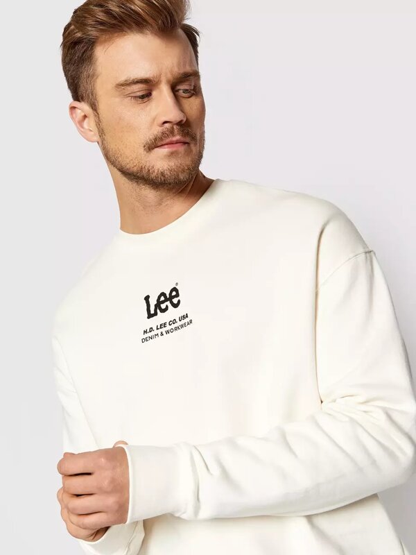 LEE LOGO LOOSE CREW MĘSKA BLUZA KLASYCZNA NADRUK ECRU L83TTJNQ