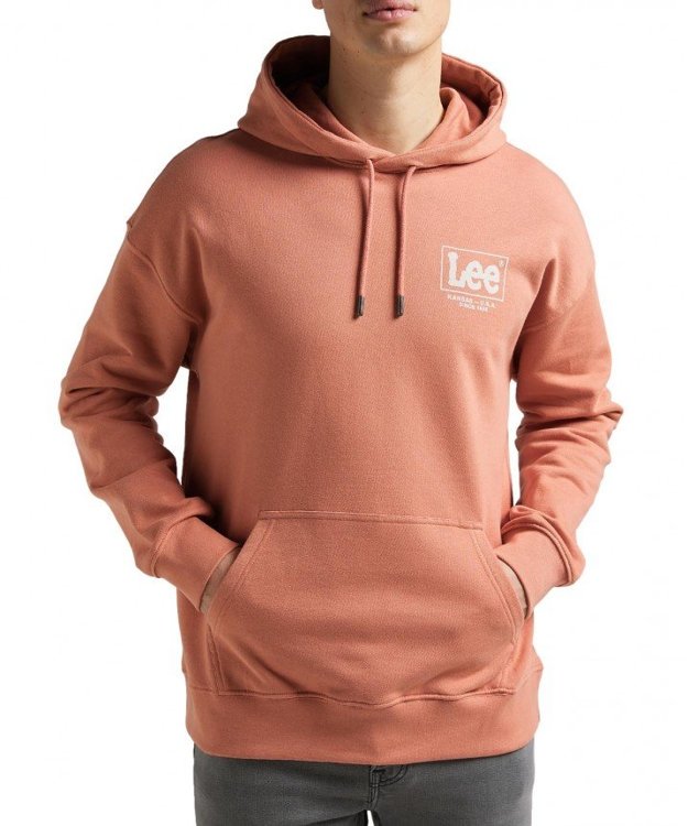 LEE LOGO LOOSE HOODIE MĘSKA BLUZA Z KAPTUREM LOGO NADURK RUST L83SSPUK