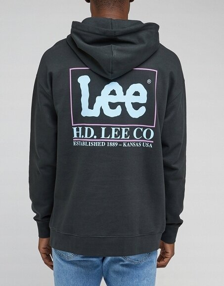 LEE LOOSE LOGO HOODIE MĘSKA BLUZA Z KAPTUREM LOGO WASHED BLACK LL17FTON