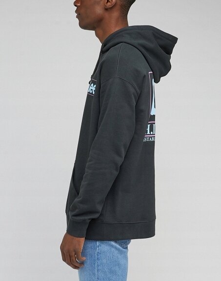 LEE LOOSE LOGO HOODIE MĘSKA BLUZA Z KAPTUREM LOGO WASHED BLACK LL17FTON