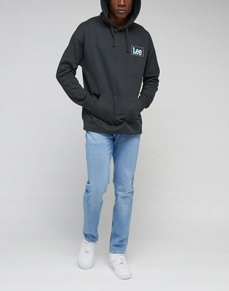 LEE LOOSE LOGO HOODIE MĘSKA BLUZA Z KAPTUREM LOGO WASHED BLACK LL17FTON