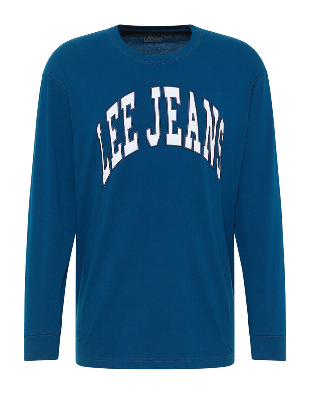 LEE LS VARSITY TEE MĘSKA KOSZULKA Z DŁUGIM RĘKAWEM LONGSLEEVE LOGO NADRUK ROYAL TEAL LL87FEA68