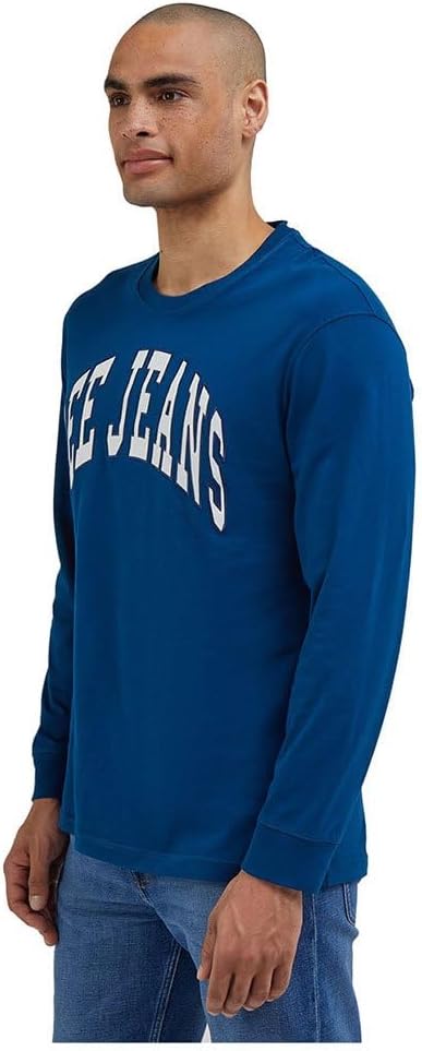 LEE LS VARSITY TEE MĘSKA KOSZULKA Z DŁUGIM RĘKAWEM LONGSLEEVE LOGO NADRUK ROYAL TEAL LL87FEA68