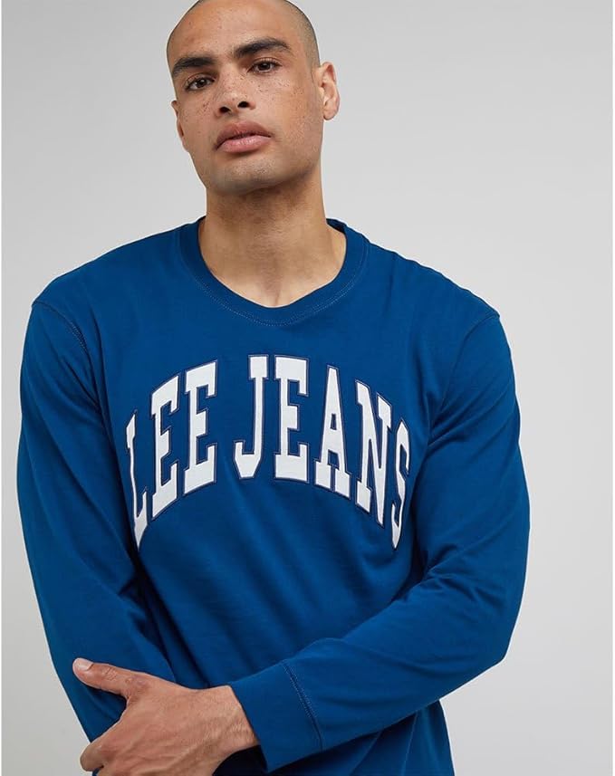 LEE LS VARSITY TEE MĘSKA KOSZULKA Z DŁUGIM RĘKAWEM LONGSLEEVE LOGO NADRUK ROYAL TEAL LL87FEA68