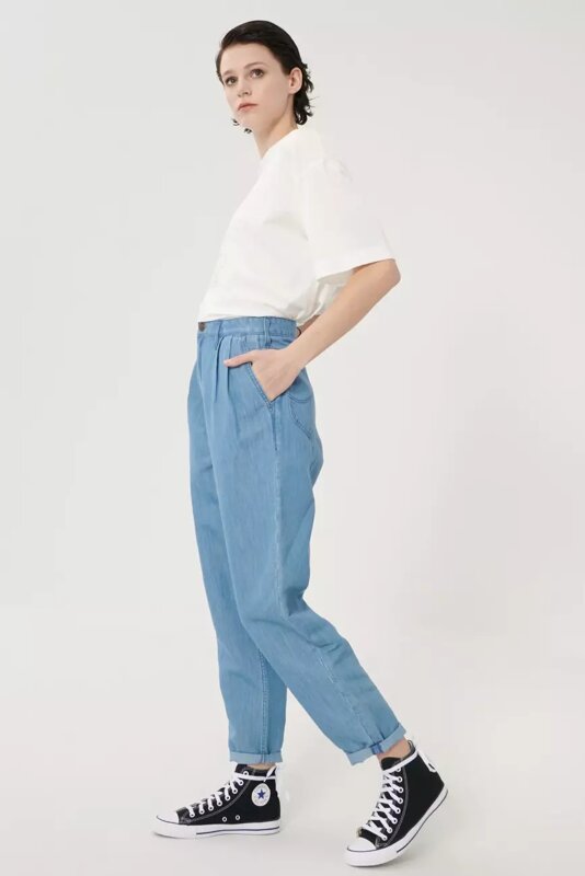 LEE PLEATED STELLA TAPER DAMSKIE SPODNIE JEANSOWE JEANSY LIGHT LINNEN L30VNBYK