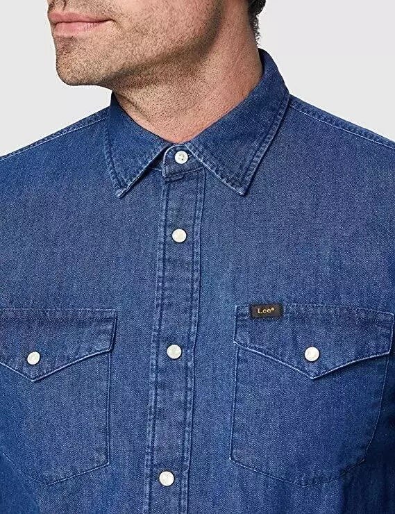 LEE REFINED MĘSKA KOSZULA JEANSOWA LOGO SLIM BUTTON SLIM FIT WASHED BLUE L69XTOLR