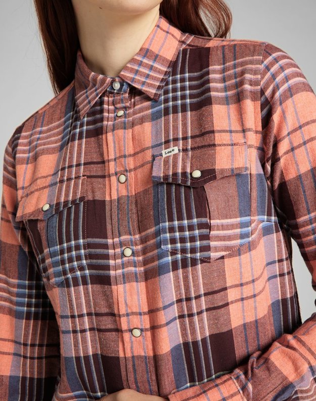 LEE REGULAR WESTERN SHIRT KOSZULA W KRATĘ DŁUGI RĘKAW DESERT ORANGE L45SXAOB