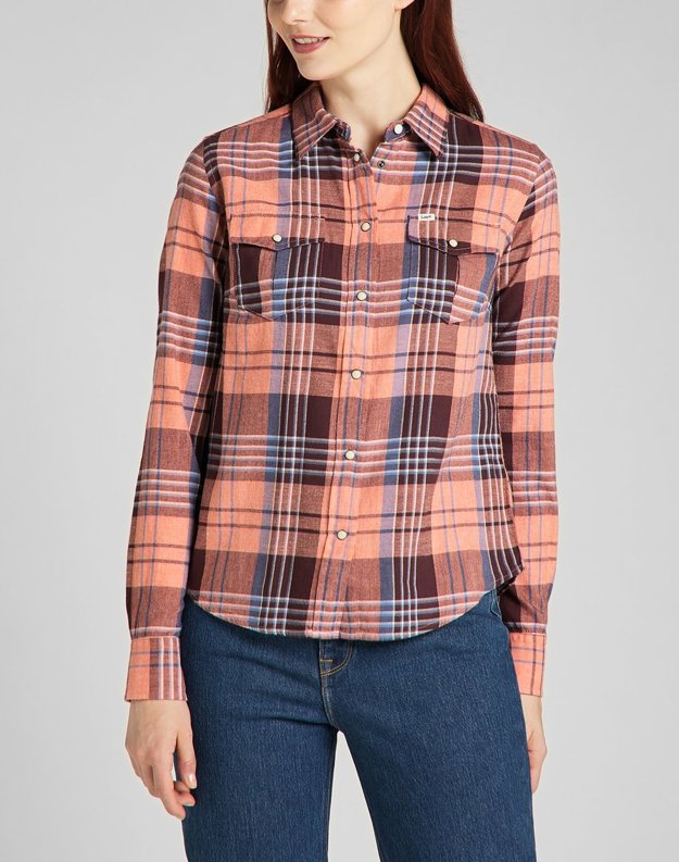 LEE REGULAR WESTERN SHIRT KOSZULA W KRATĘ DŁUGI RĘKAW DESERT ORANGE L45SXAOB