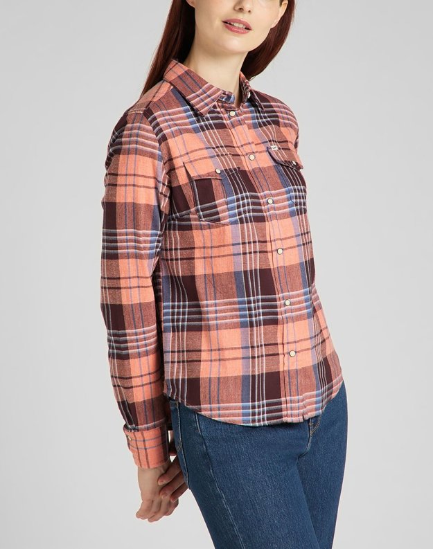 LEE REGULAR WESTERN SHIRT KOSZULA W KRATĘ DŁUGI RĘKAW DESERT ORANGE L45SXAOB