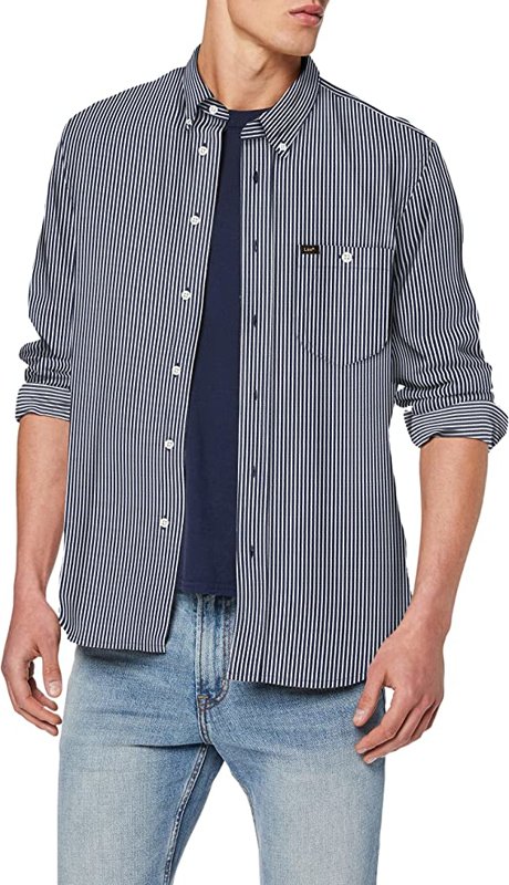 LEE RIVETED SHIRT RELAXED FIT MĘSKA KOSZULA MATERIAŁOWA W PASKI WASHED BLUE L66ITPLR