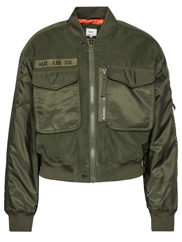 LEE SATEEN BOMBER DAMSKA KURTKA PRZEJŚCIOWA OLIVE GREEN L56EMMNX