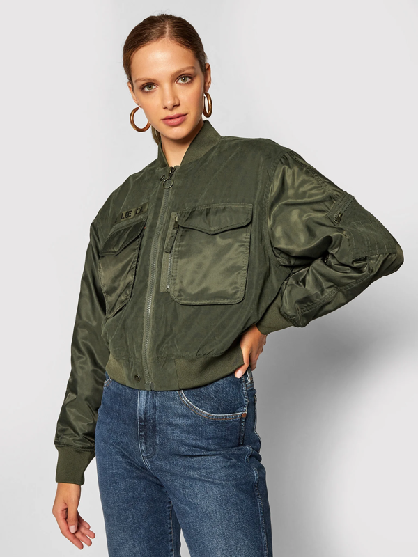 LEE SATEEN BOMBER DAMSKA KURTKA PRZEJŚCIOWA OLIVE GREEN L56EMMNX