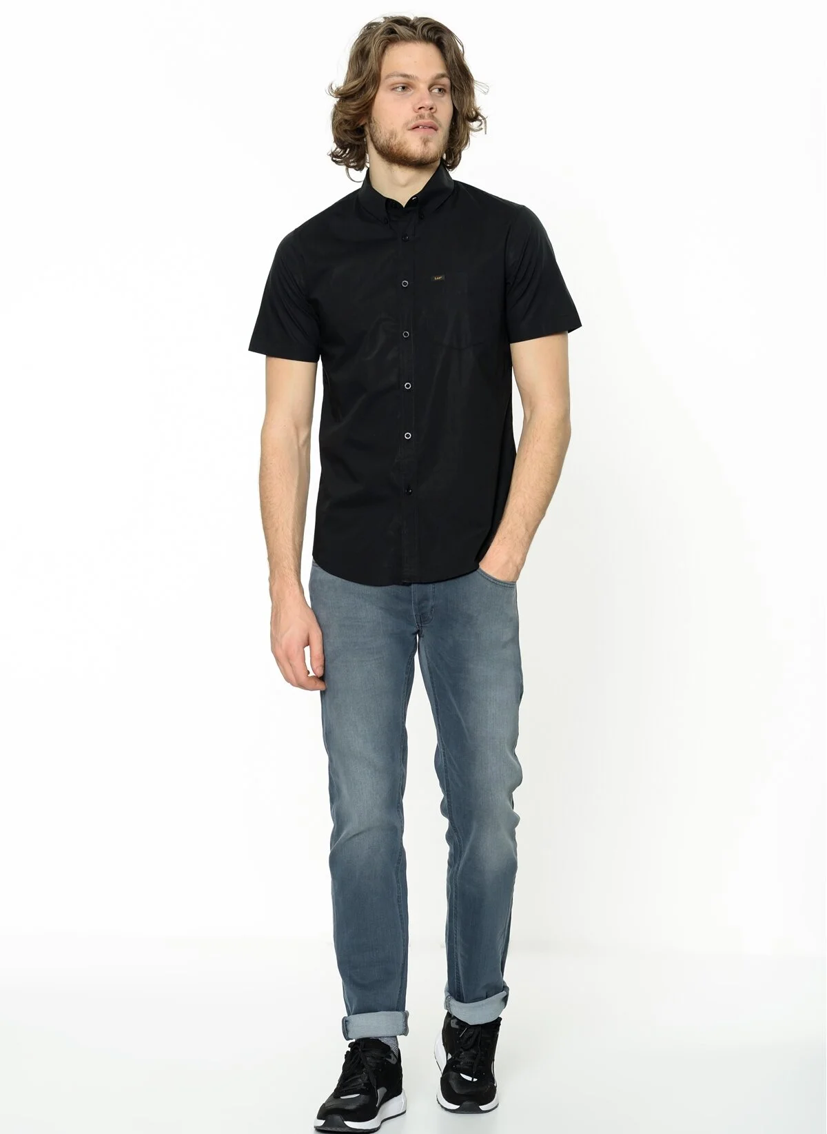 LEE SS BUTTON DOWN MĘSKA KOSZULA KRÓTKI RĘKAW BLACK L886OA01