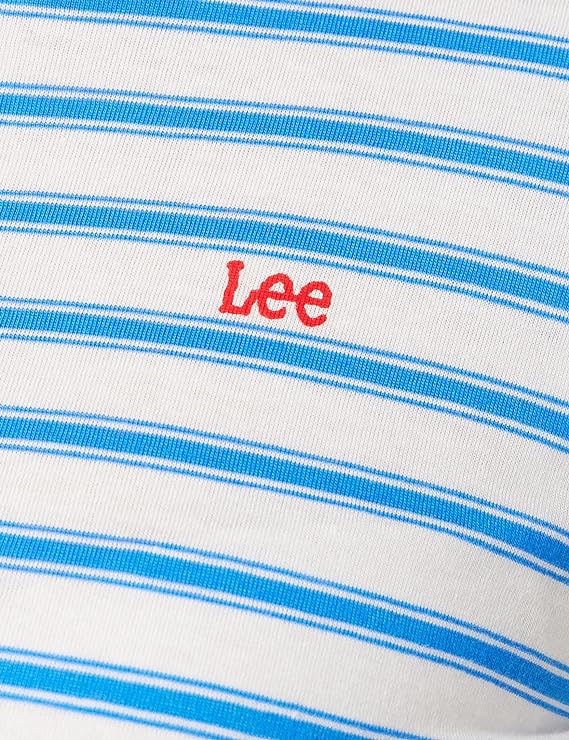 LEE STRIPE TEE RELAXED FIT DAMSKI T-SHIRT KOSZULKA LOGO DIPPED BLUE L43LAZLA