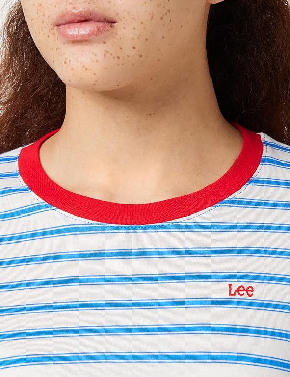 LEE STRIPE TEE RELAXED FIT DAMSKI T-SHIRT KOSZULKA LOGO DIPPED BLUE L43LAZLA