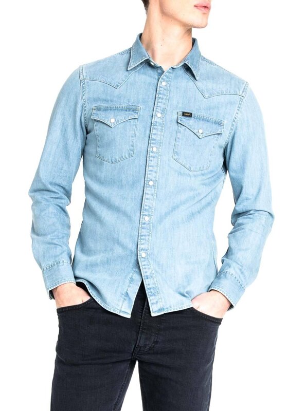 LEE WESTERN SHIRT MĘSKA KOSZULA JEANSOWA Z DŁUGIM RĘKAWEM LOGO HEATHER BLUE L643PLLI