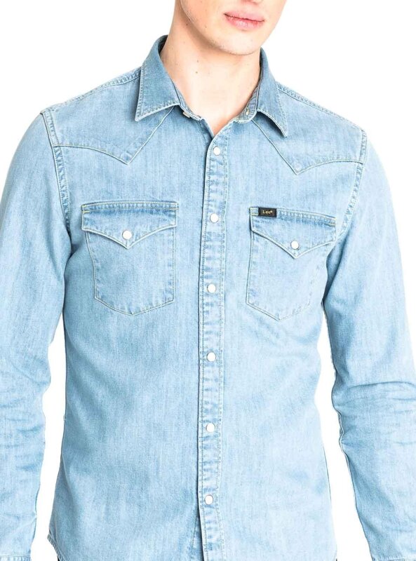 LEE WESTERN SHIRT MĘSKA KOSZULA JEANSOWA Z DŁUGIM RĘKAWEM LOGO HEATHER BLUE L643PLLI