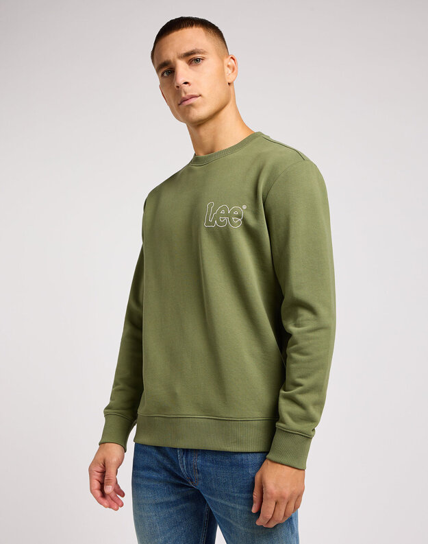 LEE WOBBLY SWS MĘSKA BLUZA BEZ KAPTURA LOGO OLIVE 112351278