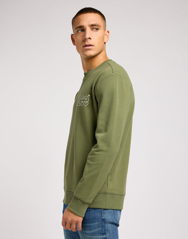 LEE WOBBLY SWS MĘSKA BLUZA BEZ KAPTURA LOGO OLIVE 112351278