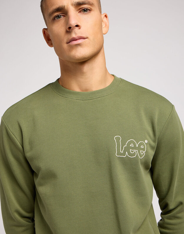 LEE WOBBLY SWS MĘSKA BLUZA BEZ KAPTURA LOGO OLIVE 112351278