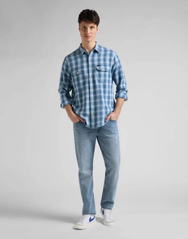 LEE WORKER SHIRT MĘSKA KOSZULA W KRATĘ DŁUGI RĘKAW INDIGO L68HOKDK