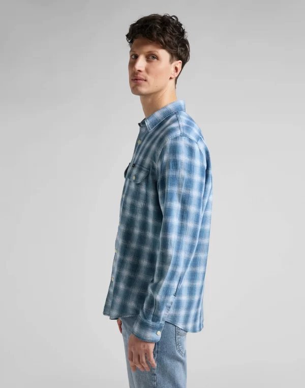 LEE WORKER SHIRT MĘSKA KOSZULA W KRATĘ DŁUGI RĘKAW INDIGO L68HOKDK