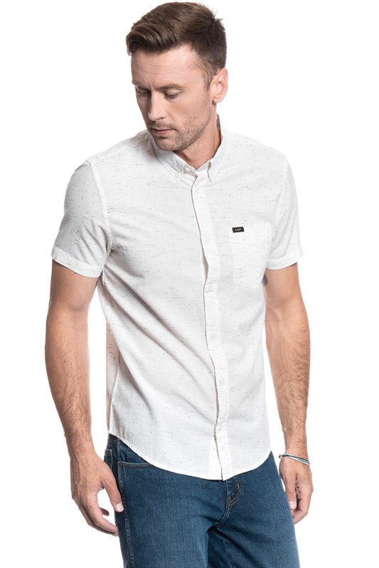 MĘSKA KOSZULA LEE SS BUTTON DOWN REGULAR WHITE CANVAS  L886TLRR