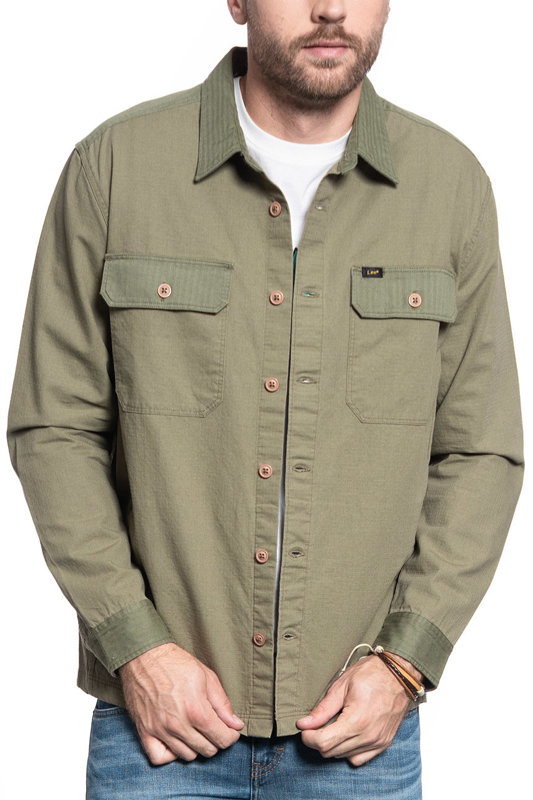 MĘSKA KOSZULA MATERIAŁOWA LEE 2PKT OVERSHIRT RELXED FIT UTILITY GREEN L67MDONG