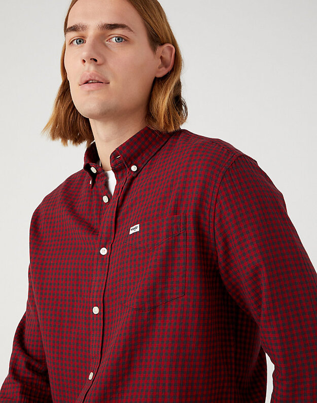 MĘSKA KOSZULA WRANGLER LS 1 PKT BUTTON DOWN RED DAHLIA 112345376