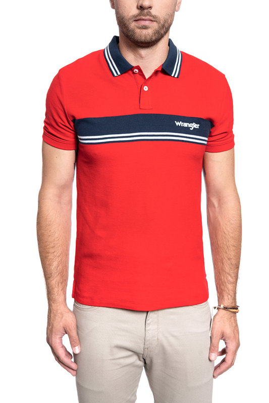 MĘSKA KOSZULKA POLO WRANGLER SS COLOURBLOCK POLO FORMULA RED W7E3KFXWO