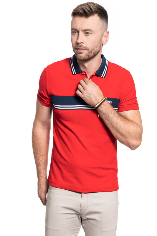 MĘSKA KOSZULKA POLO WRANGLER SS COLOURBLOCK POLO FORMULA RED W7E3KFXWO