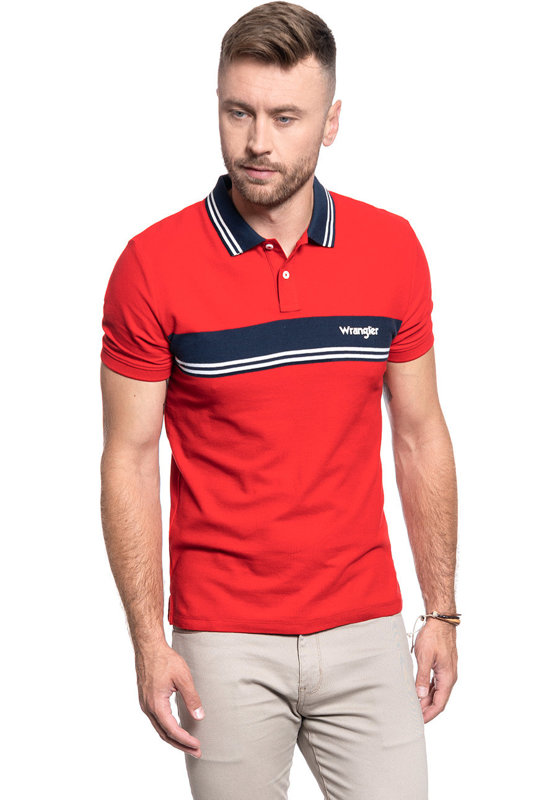 MĘSKA KOSZULKA POLO WRANGLER SS COLOURBLOCK POLO FORMULA RED W7E3KFXWO