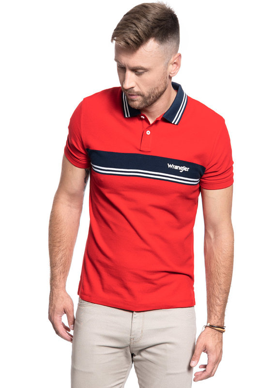 MĘSKA KOSZULKA POLO WRANGLER SS COLOURBLOCK POLO FORMULA RED W7E3KFXWO