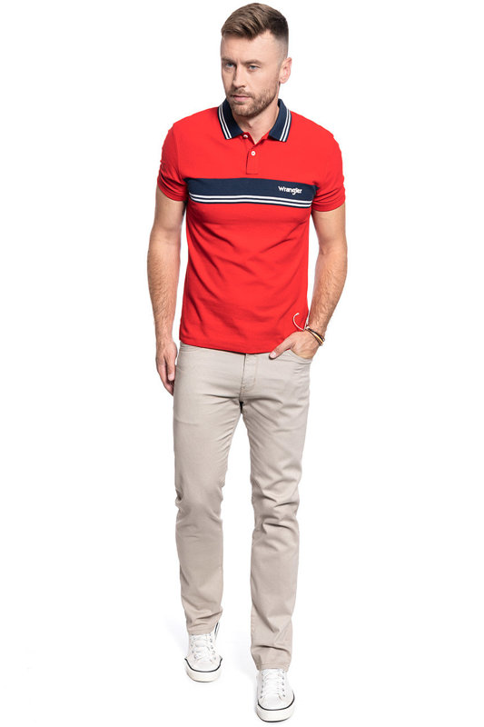 MĘSKA KOSZULKA POLO WRANGLER SS COLOURBLOCK POLO FORMULA RED W7E3KFXWO