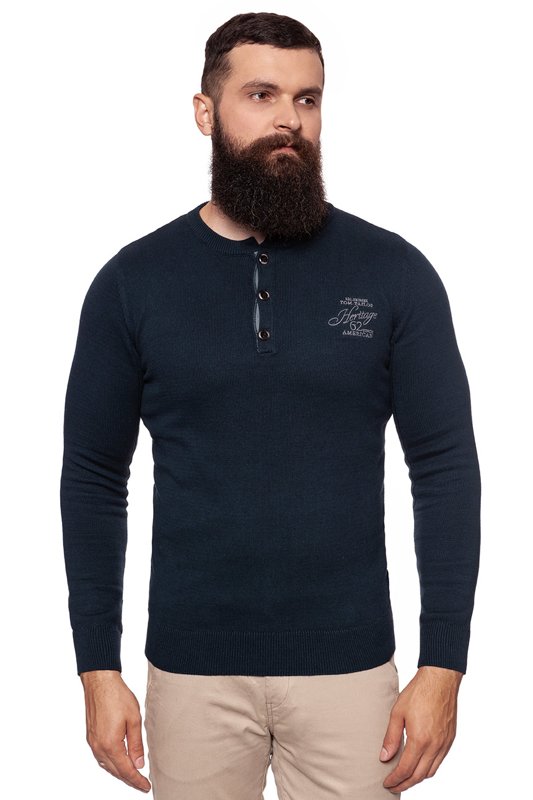 MĘSKI SWETER TOM TAILOR HENLEY WITH RIB DETAILS KNITTED NAVY 3018989.00.10 COL. 6800