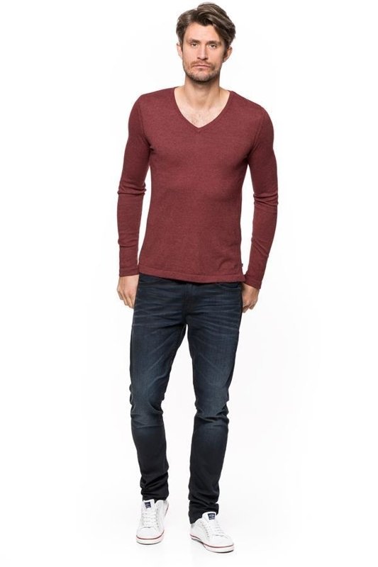 MĘSKI SWETER TOM TAILOR V-NECK WITH RIB DETAILS BURGUNDY DARK RED 3018534.00.15 COL. 4499