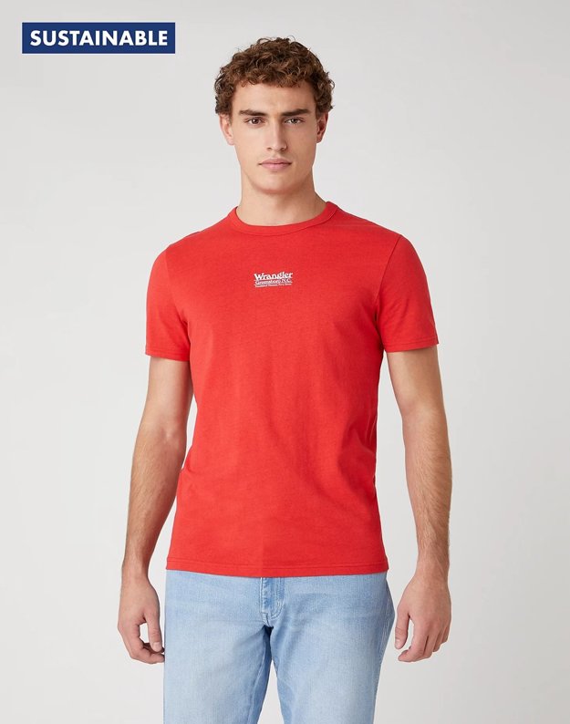 MĘSKI T-SHIRT WRANGLER SS SEAS LOGO TEE ROCOCCO RED W7AKGFXA4