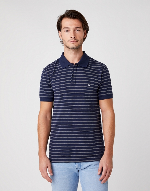 MĘSKIE POLO WRANGLER SS YD STRIPE POLO NAVY  W7ALKD114