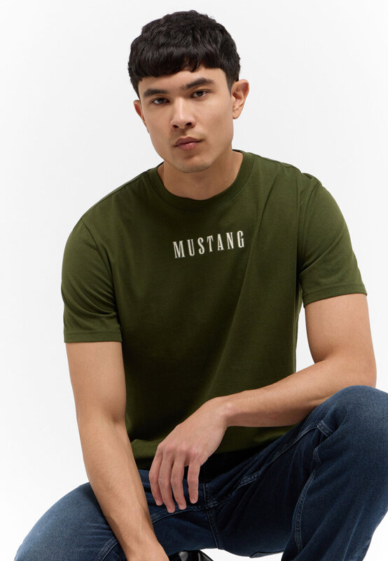 MUSTANG AUSTIN MĘSKI T-SHIRT KOSZULKA LOGO NADRUK RIFLE GREEN 1015653 6514