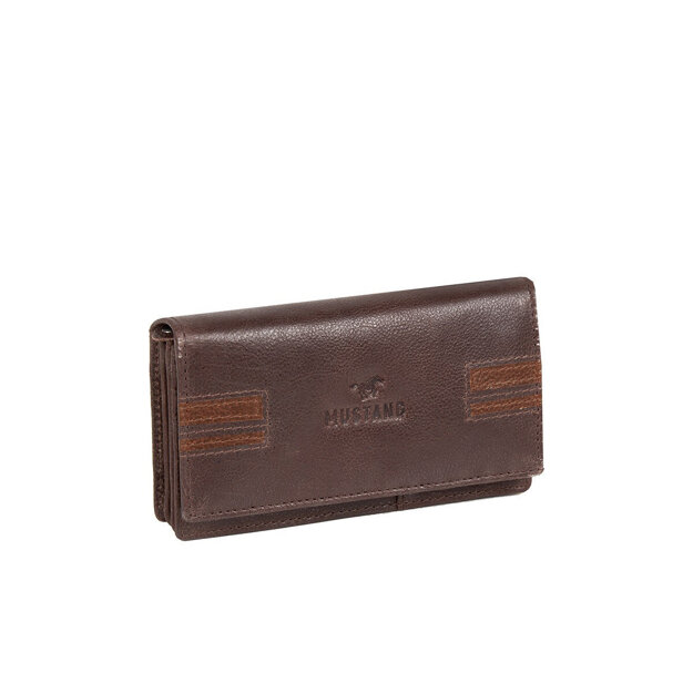 MUSTANG Asti Wallet Side Opening UNIWERSALNY SKÓRZANY PORTFEL PREMIUM POJEMNY NA KARTY SKÓRA DARK BROWN 06.103776