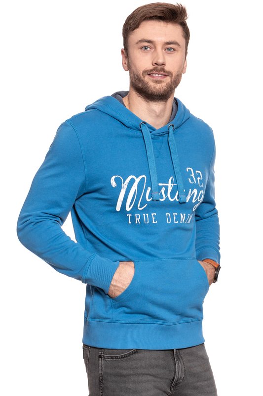 MUSTANG BLUZA Logoprint Hoodie DEEP WATER 1007259 5392