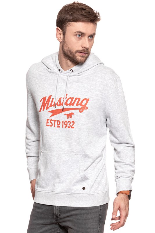 MUSTANG BLUZA Printed Hoodie Light grey melange 1006028 4141