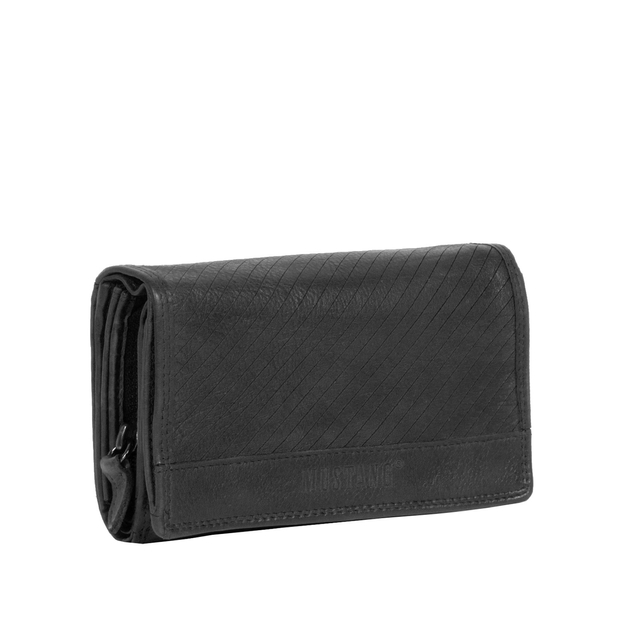 MUSTANG Brasilia Wallet Flap Opening Medium UNIWERSALNY SKÓRZANY PORTFEL PREMIUM POJEMNY NA KARTY SKÓRA BLACK 06.106200