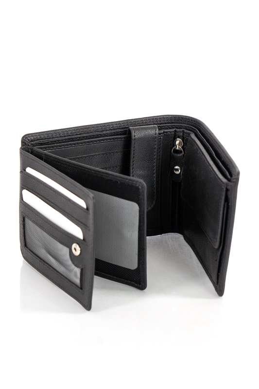 MUSTANG DENIMO WALLET MĘSKI PORTFEL SKÓRZANY POJEMNY KARTY BLACK