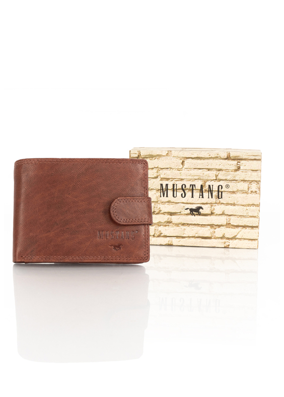 MUSTANG Denimo Wallet Side Opening With Button SKÓRZANY PORTFEL POJEMNY NA KARTY PREMIUM RFID