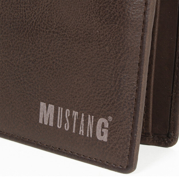 MUSTANG Fresno Wallet Long Side Opening Coin Pocket MĘSKI SKÓRZANY PORTFEL PREMIUM POJEMNY NA KARTY SKÓRA BROWN 06.105101