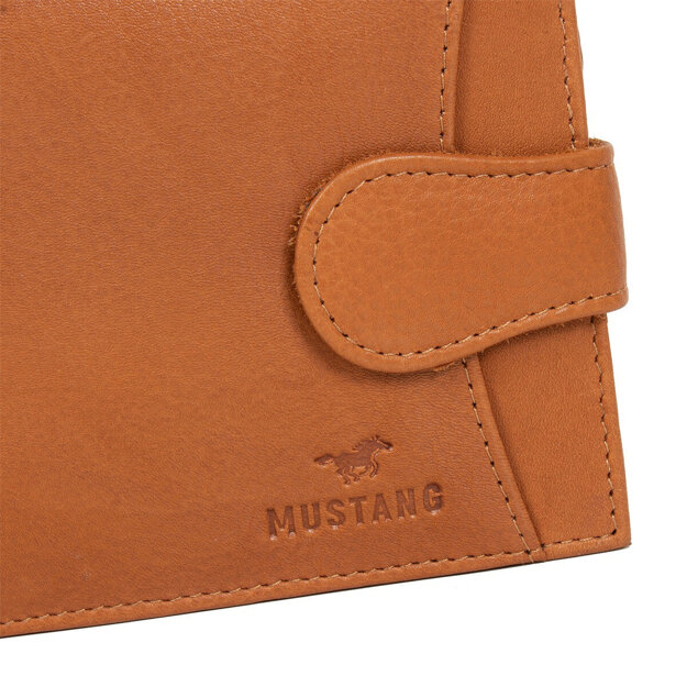 MUSTANG Livorno Wallet Button Lock MĘSKI SKÓRZANY PORTFEL PREMIUM POJEMNY NA KARTY SKÓRA COGNAC 06.103131