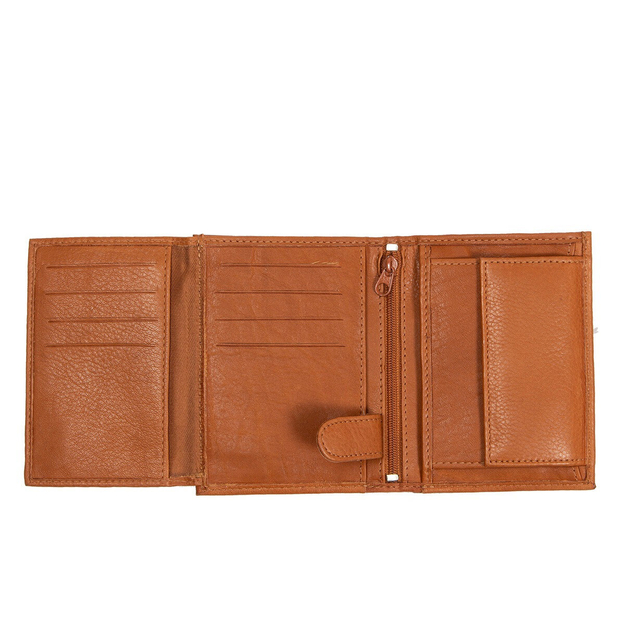 MUSTANG Livorno Wallet Tall Model UNIWERSALNY SKÓRZANY PORTFEL PREMIUM POJEMNY NA KARTY SKÓRA COGNAC 06.103231